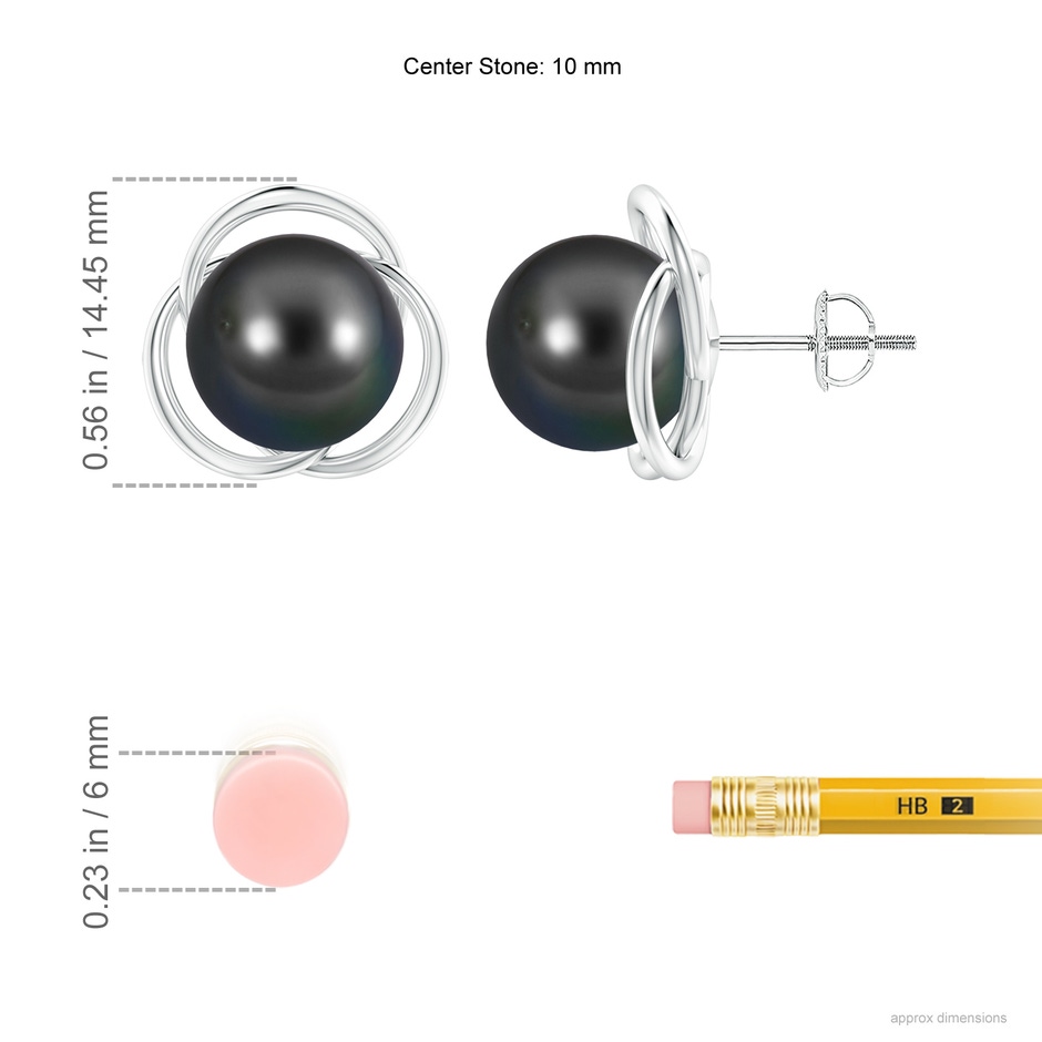 10mm AA Tahitian Pearl Love Knot Studs in White Gold ruler