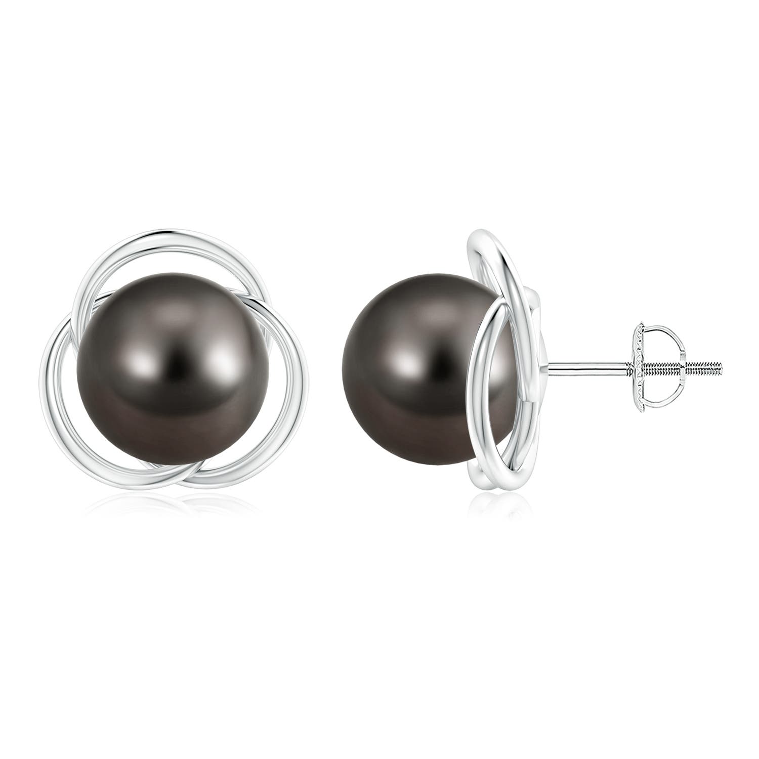 10mm AAA Tahitian Pearl Love Knot Studs in White Gold