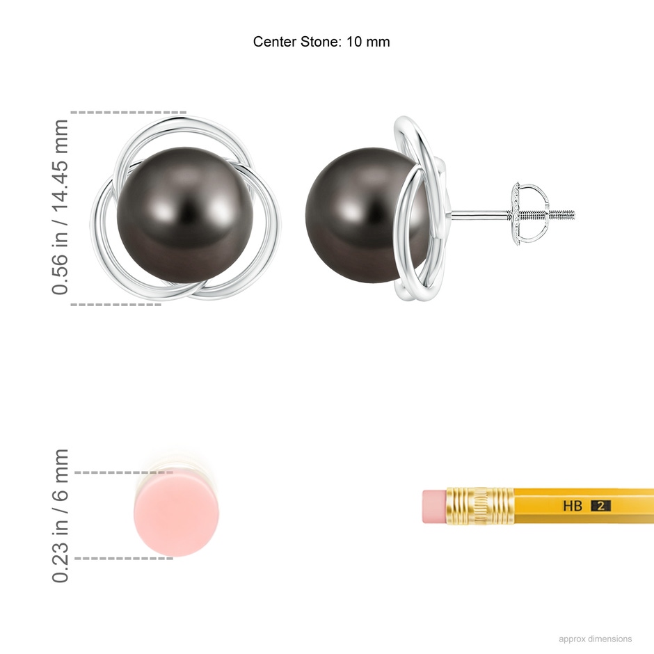 10mm AAA Tahitian Pearl Love Knot Studs in White Gold ruler