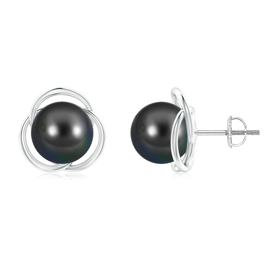 9mm AA Tahitian Pearl Love Knot Studs in White Gold 