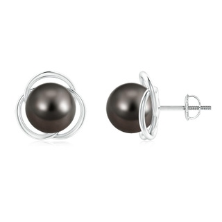 9mm AAA Tahitian Pearl Love Knot Studs in White Gold