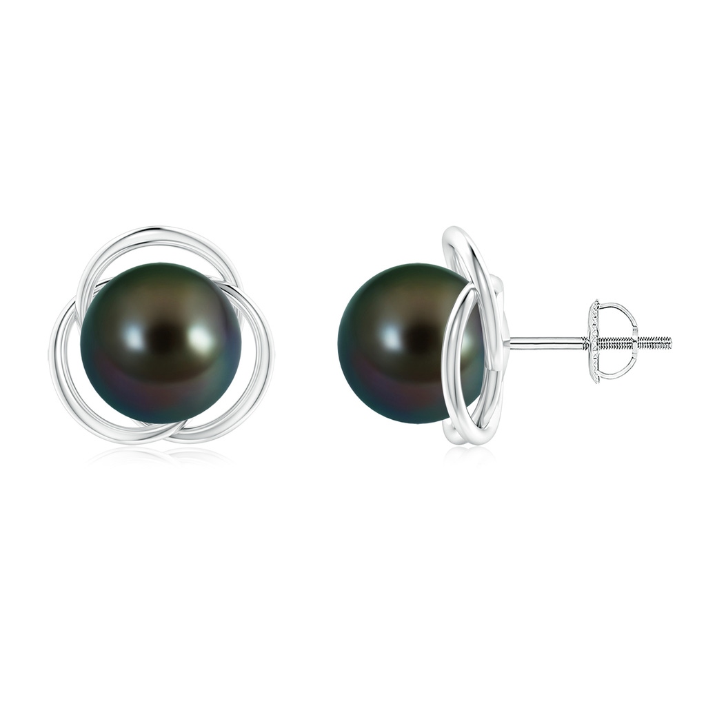 9mm AAAA Tahitian Pearl Love Knot Studs in White Gold