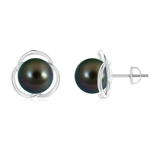 9mm AAAA Tahitian Pearl Love Knot Studs in White Gold