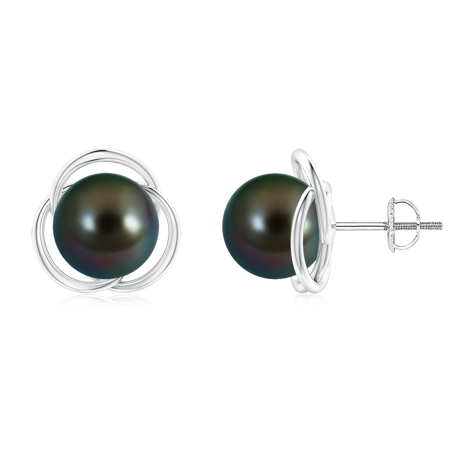 9mm AAAA Tahitian Pearl Love Knot Studs in White Gold 