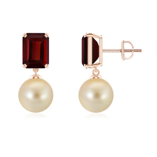 8mm AAA Golden South Sea Pearl & Garnet Earrings in Rose Gold