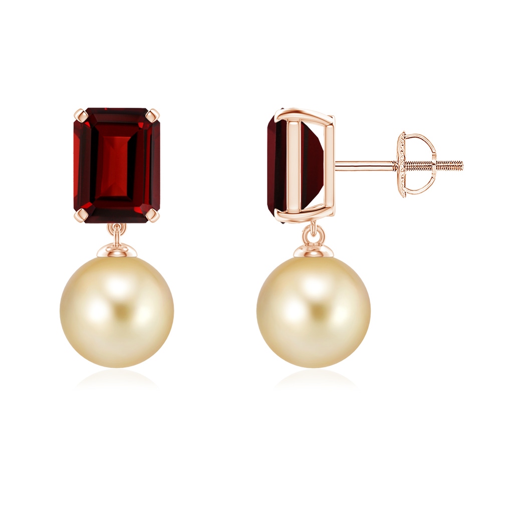 8mm AAAA Golden South Sea Pearl & Garnet Earrings in Rose Gold