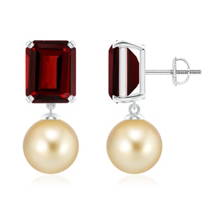 9mm AAAA Golden South Sea Pearl & Garnet Earrings in P950 Platinum