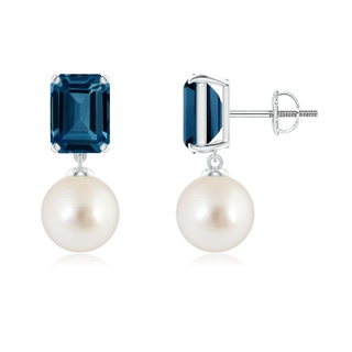 8mm AAAA South Sea Pearl & London Blue Topaz Earrings in White Gold