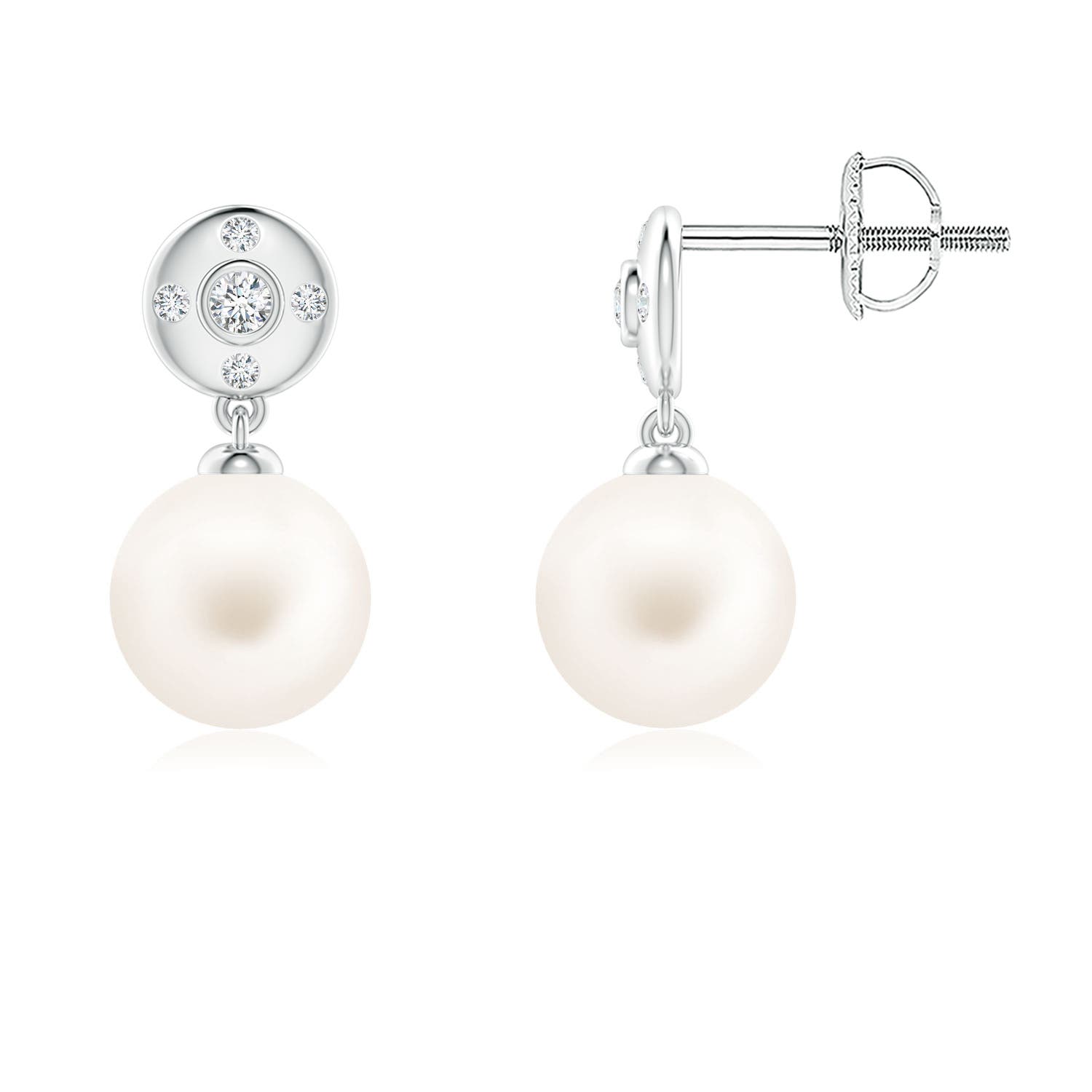 Freshwater Pearl Earrings with Graduated Diamond