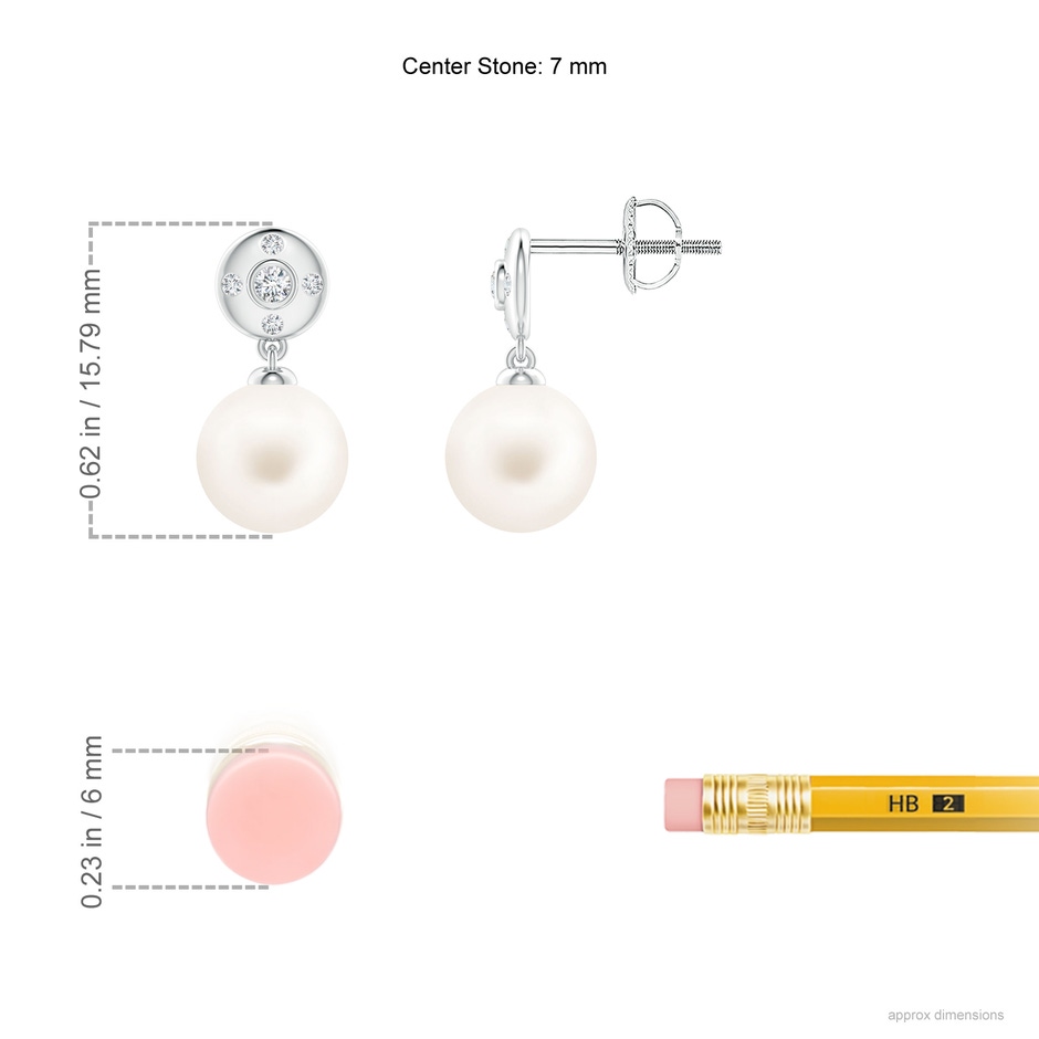 7mm AA Freshwater Pearl Earrings with Diamond Accent in White Gold ruler