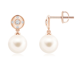 7mm AAA Freshwater Pearl Earrings with Diamond Accent in Rose Gold