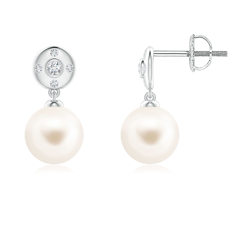 7mm AAA Freshwater Pearl Earrings with Diamond Accent in White Gold