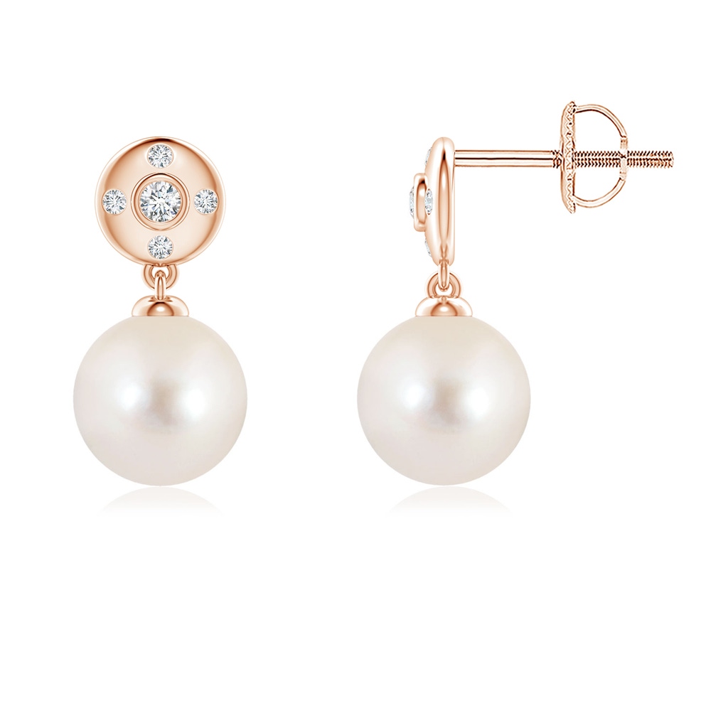 7mm AAAA Freshwater Pearl Earrings with Diamond Accent in Rose Gold