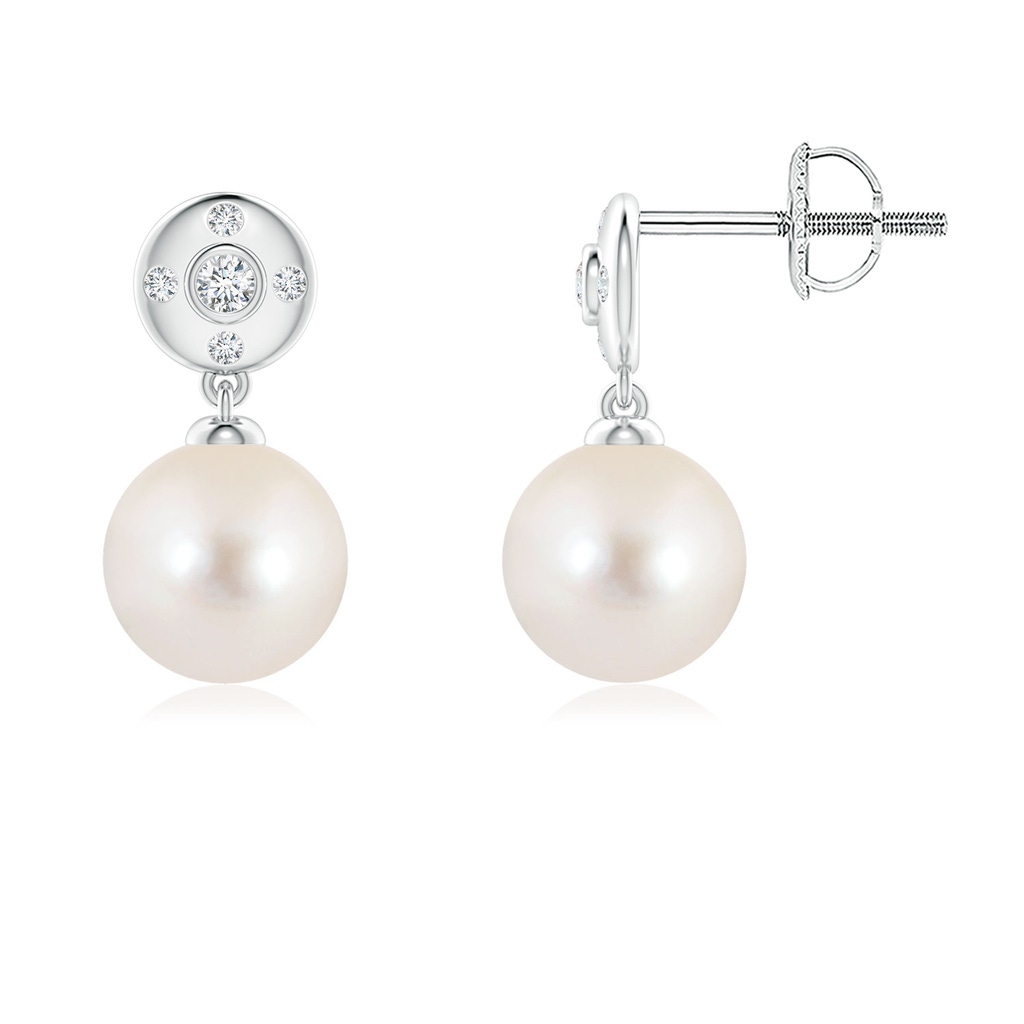 7mm AAAA Freshwater Pearl Earrings with Diamond Accent in White Gold