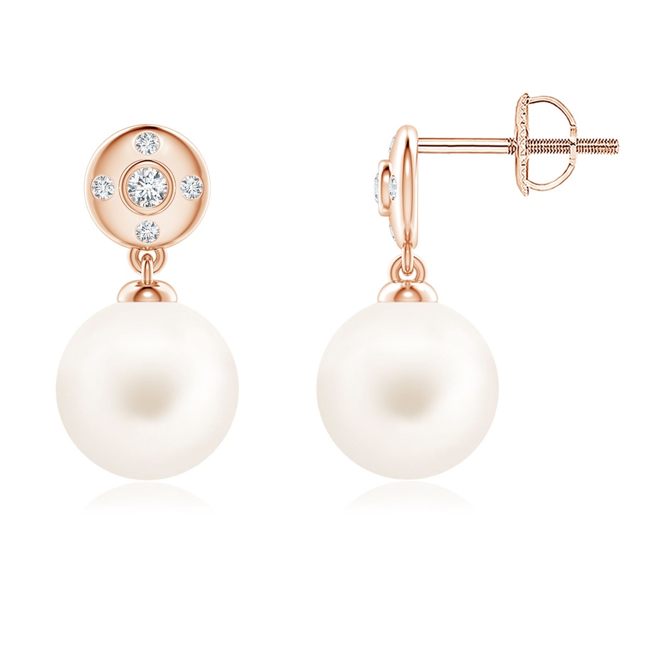 8mm AA Freshwater Pearl Earrings with Diamond Accent in Rose Gold 