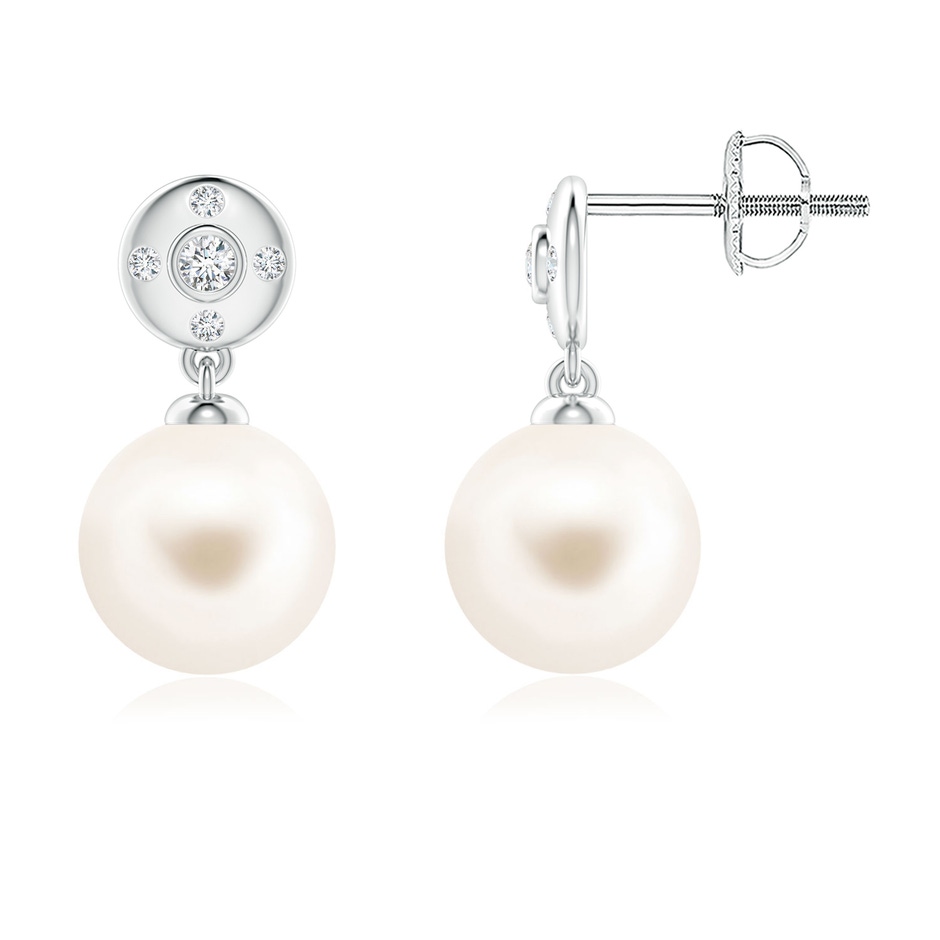 8mm AAA Freshwater Pearl Earrings with Diamond Accent in White Gold 