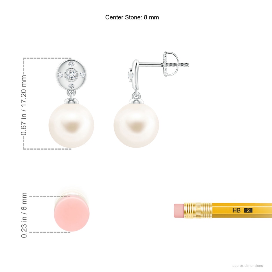 8mm AAA Freshwater Pearl Earrings with Diamond Accent in White Gold ruler