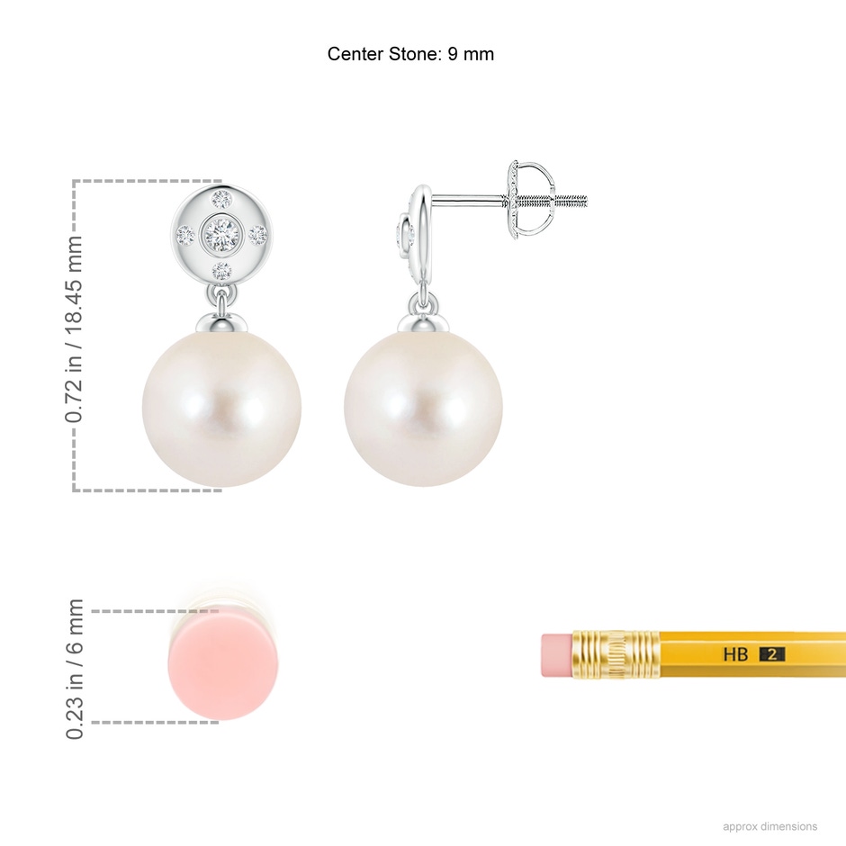 9mm AAAA Freshwater Pearl Earrings with Diamond Accent in White Gold ruler
