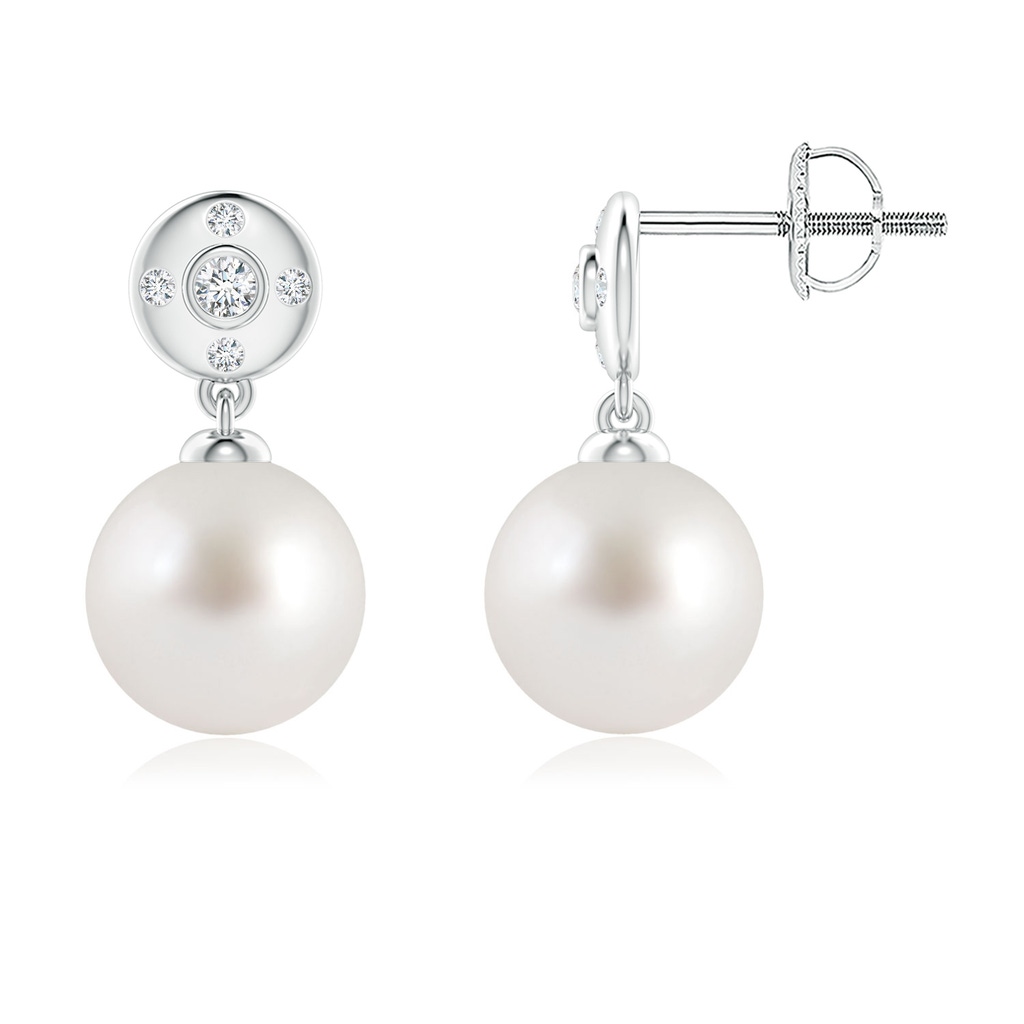 8mm AAA South Sea Pearl Earrings with Diamond Accent in White Gold