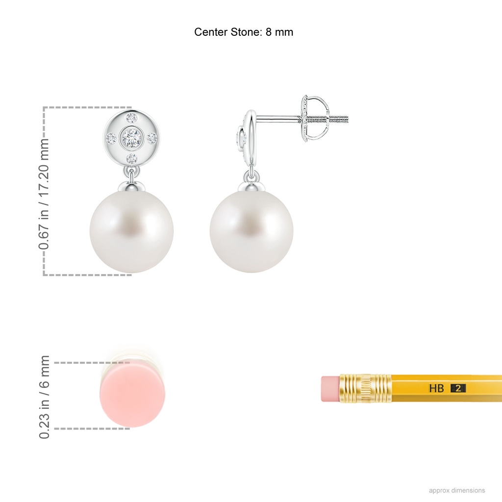8mm AAA South Sea Pearl Earrings with Diamond Accent in White Gold Ruler