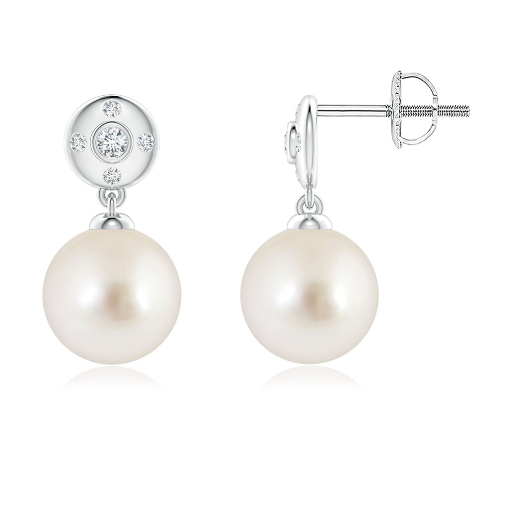 8mm AAAA South Sea Pearl Earrings with Diamond Accent in P950 Platinum