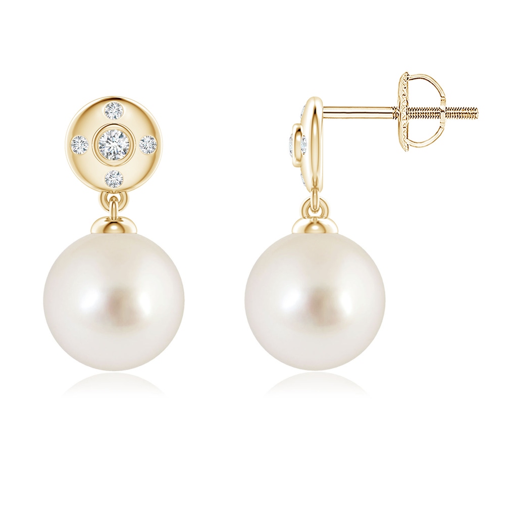 8mm AAAA South Sea Pearl Earrings with Diamond Accent in Yellow Gold