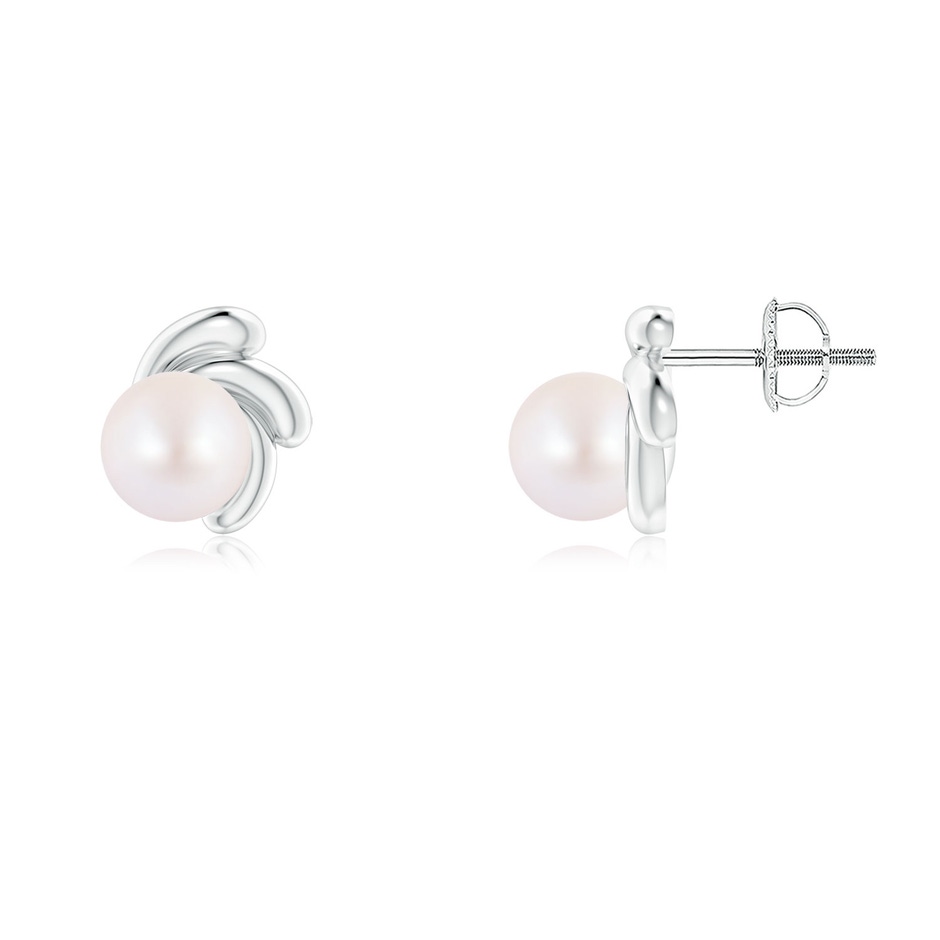6mm AA Japanese Akoya Pearl Spiral Stud Earrings in White Gold 