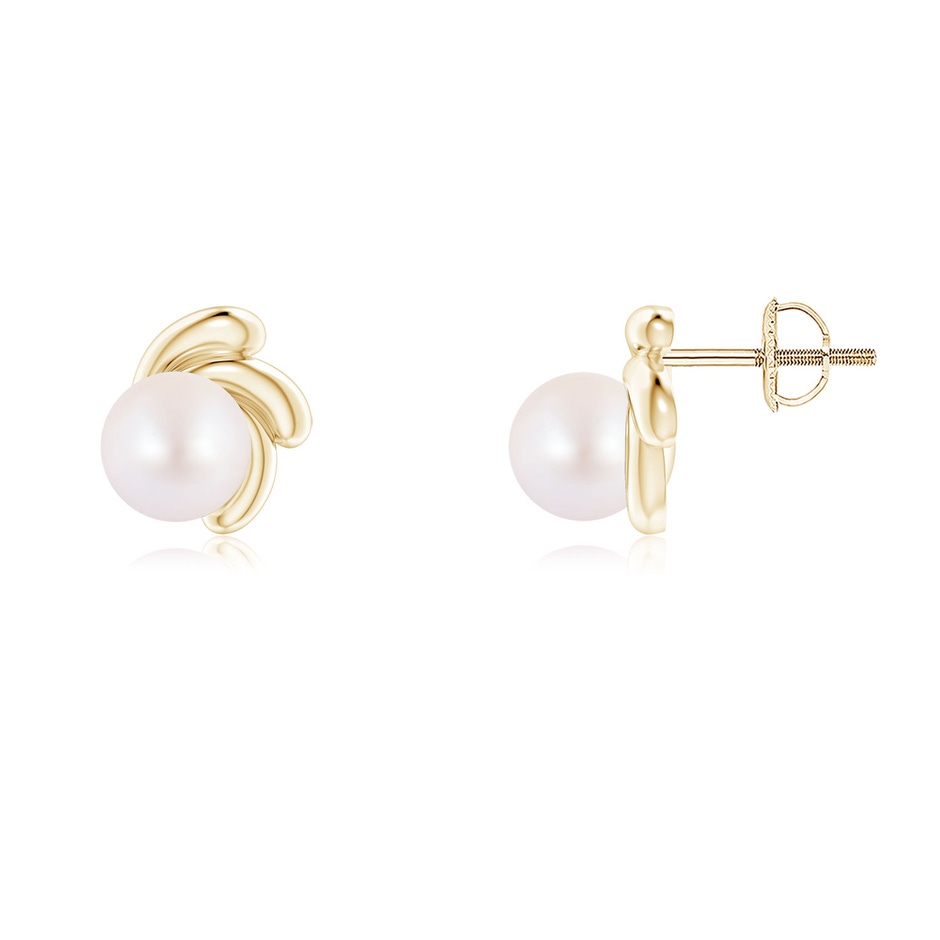 6mm AA Japanese Akoya Pearl Spiral Stud Earrings in Yellow Gold 