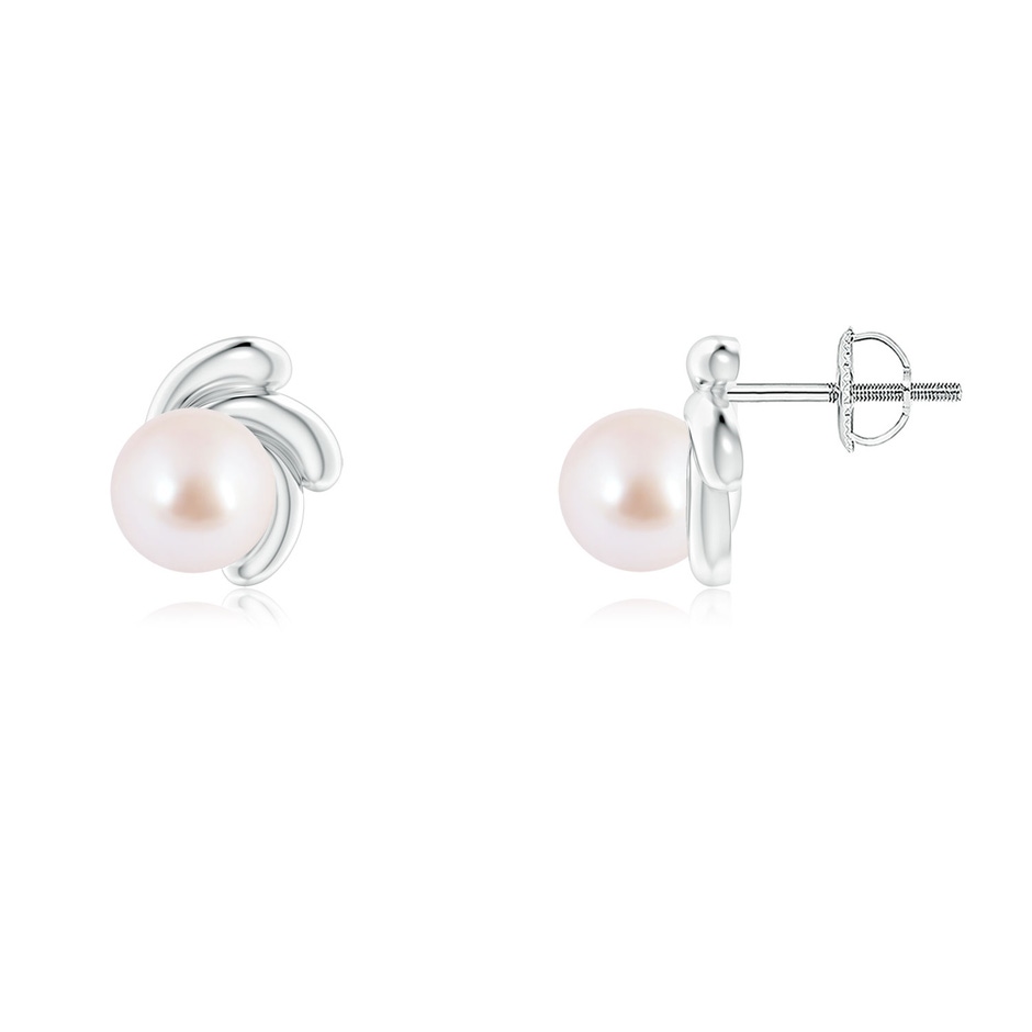 6mm AAA Japanese Akoya Pearl Spiral Stud Earrings in White Gold 