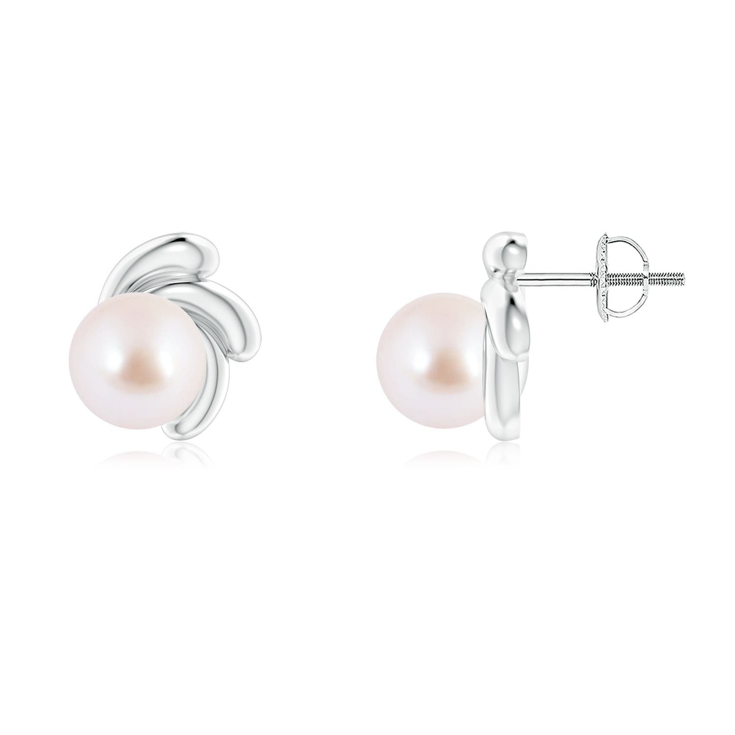 7mm AAA Japanese Akoya Pearl Spiral Stud Earrings in P950 Platinum