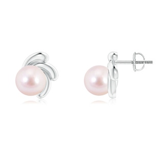 7mm AAAA Japanese Akoya Pearl Spiral Stud Earrings in P950 Platinum