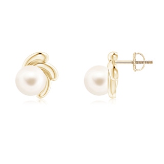 7mm AAA Freshwater Pearl Spiral Stud Earrings in Yellow Gold