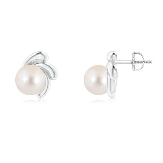 7mm AAAA Freshwater Pearl Spiral Stud Earrings in White Gold