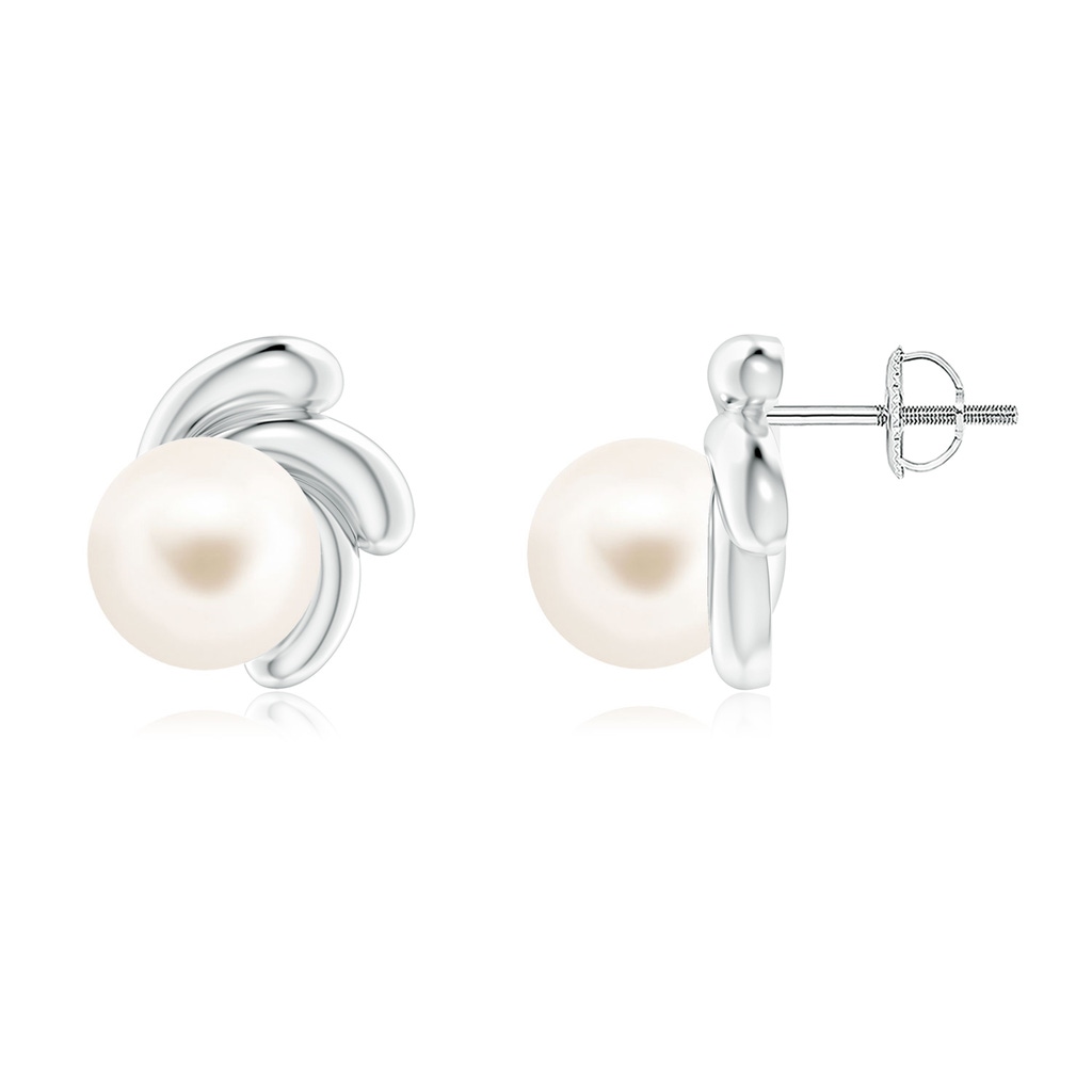 8mm AAA Freshwater Pearl Spiral Stud Earrings in White Gold