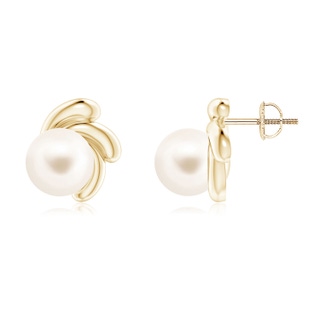 8mm AAA Freshwater Pearl Spiral Stud Earrings in Yellow Gold