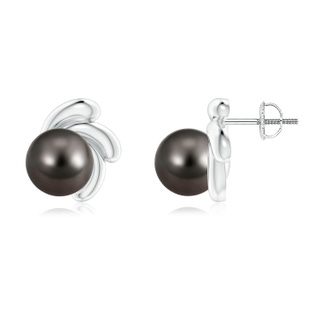 8mm AAA Tahitian Pearl Spiral Stud Earrings in White Gold