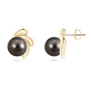 8mm AAA Tahitian Pearl Spiral Stud Earrings in Yellow Gold