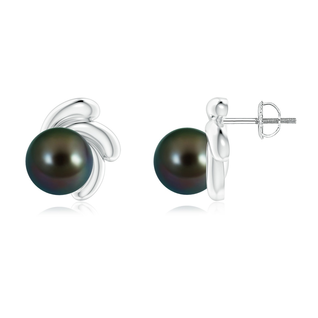 8mm AAAA Tahitian Pearl Spiral Stud Earrings in P950 Platinum