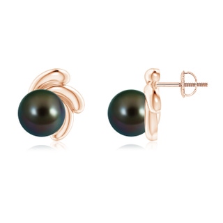 8mm AAAA Tahitian Pearl Spiral Stud Earrings in Rose Gold