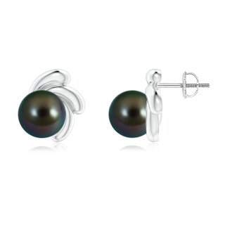 8mm AAAA Tahitian Pearl Spiral Stud Earrings in White Gold