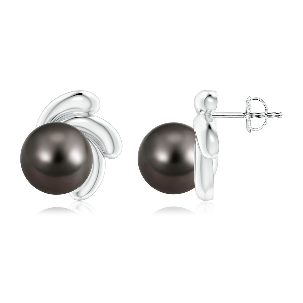 9mm AAA Tahitian Pearl Spiral Stud Earrings in White Gold