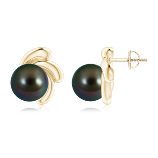 9mm AAAA Tahitian Pearl Spiral Stud Earrings in Yellow Gold