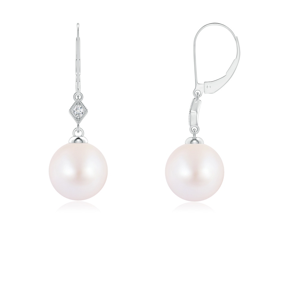 6mm AA Japanese Akoya Pearl Earrings with Pavé-Set Diamond in White Gold 