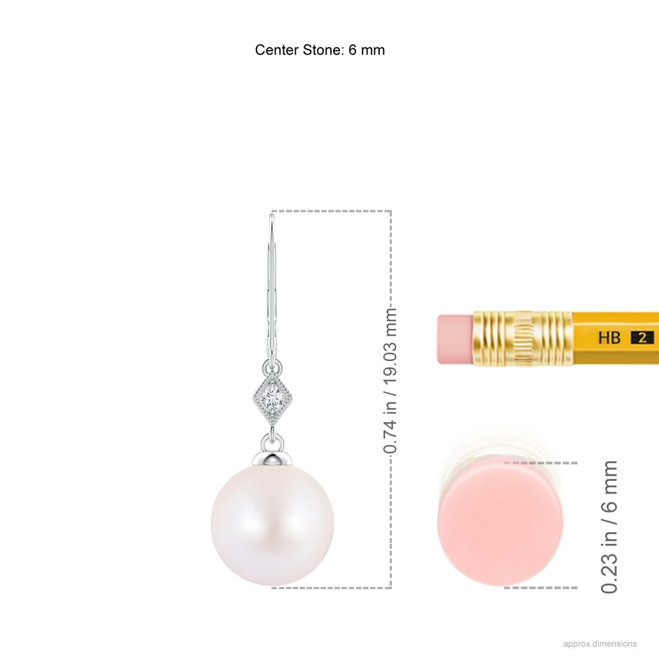 6mm AA Japanese Akoya Pearl Earrings with Pavé-Set Diamond in White Gold ruler