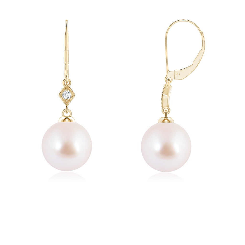 6mm AAA Japanese Akoya Pearl Earrings with Pavé-Set Diamond in 10K Yellow Gold