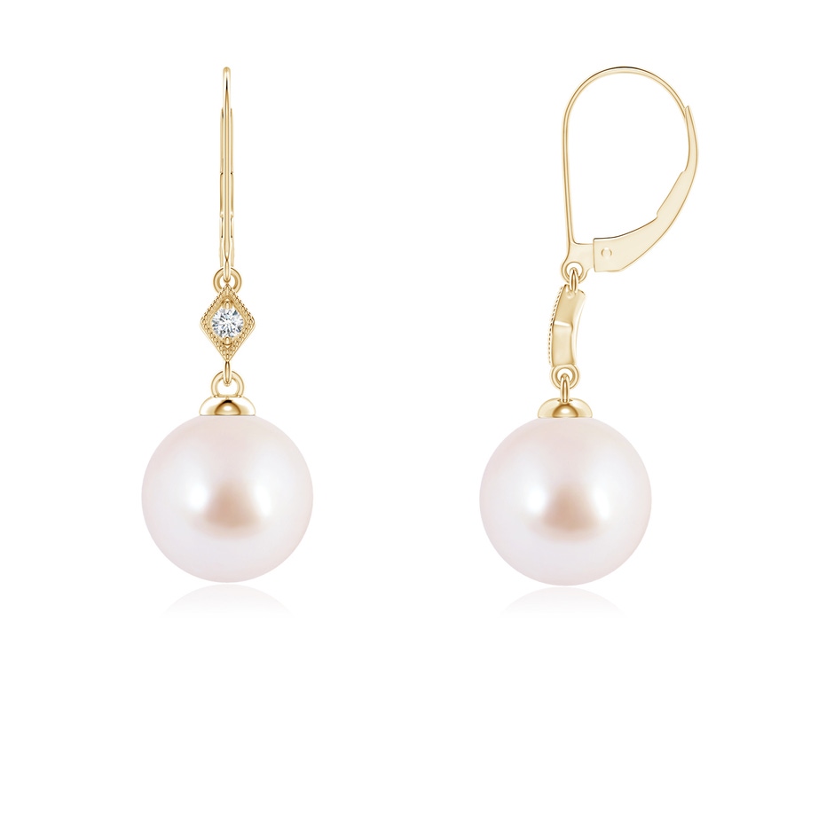 6mm AAA Japanese Akoya Pearl Earrings with Pavé-Set Diamond in 10K Yellow Gold 