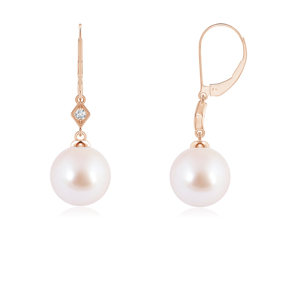 6mm AAA Japanese Akoya Pearl Earrings with Pavé-Set Diamond in 9K Rose Gold 