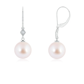 6mm AAA Japanese Akoya Pearl Earrings with Pavé-Set Diamond in White Gold