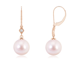 6mm AAAA Japanese Akoya Pearl Earrings with Pavé-Set Diamond in 9K Rose Gold