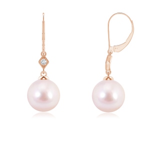 6mm AAAA Japanese Akoya Pearl Earrings with Pavé-Set Diamond in Rose Gold